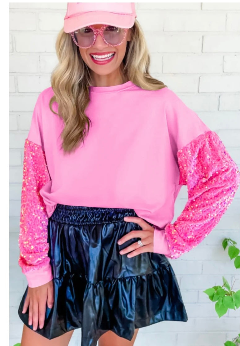 Pink Sequin Sleeve Top